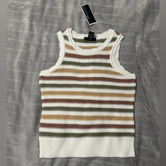 Design History Tops - Design 365 Neutral Striped Tank Top Size M